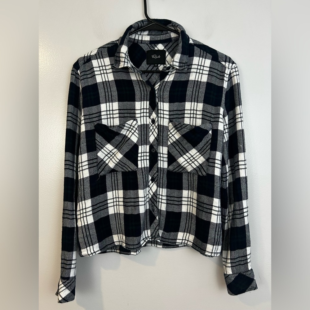 Rails Dylan Relaxed Button down Plaid Shirt White/Navy/Forest Size Medium